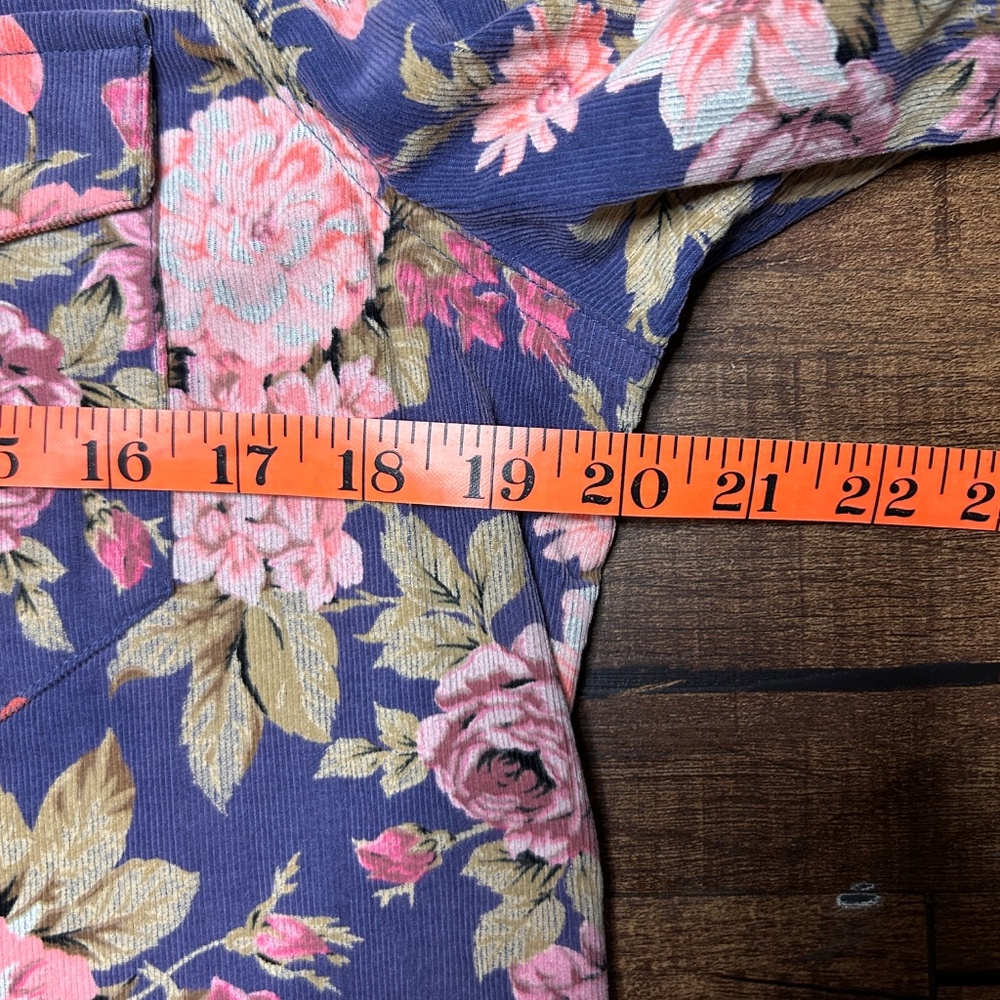 Dear John Corduroy Pearl Snap Shirt Womens L Pink Blue Floral Western Cowgirl - Picture 8 of 8